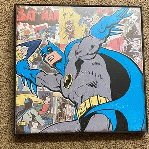 Batman Comic Pop Art Canvas Wall Decor - Blue, Gray, Yellow 22”x 22”